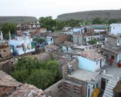 A high angle view of a small town